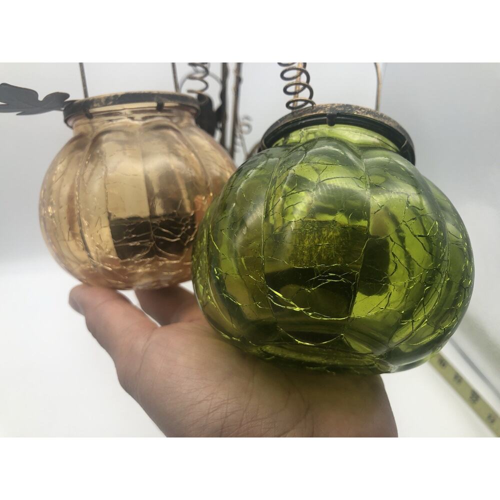 Metal Leaves Candle holders with Tri-color Crack Designed Glasses 18”Tall - Picture 9 of 12
